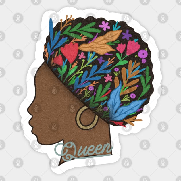 Queen - Afro Big Natural Hair - brown skin girl Sticker by Abstract Designs